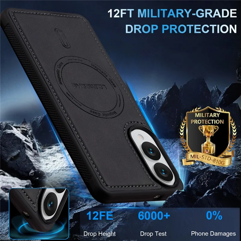 LC.IMEEKE L6 For Samsung Galaxy S25 Edge Case PU Leather Coated PC TPU Phone Cover Magnetic Case - Black