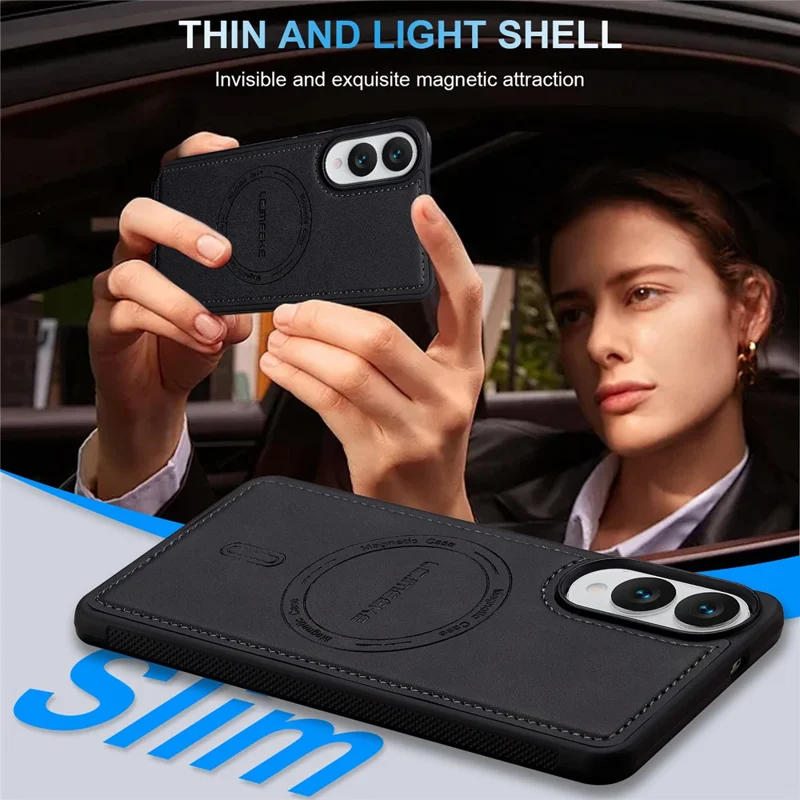 LC.IMEEKE L6 For Samsung Galaxy S25 Edge Case PU Leather Coated PC TPU Phone Cover Magnetic Case - Black