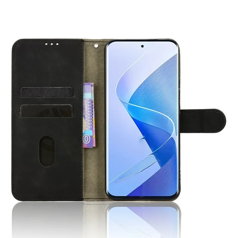 For itel Super 26 Ultra Leather Case Skin Feel Anti Drop Wallet Flip Phone Cover - Black
