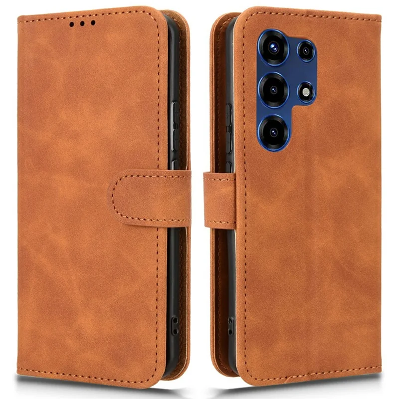 For itel Super 26 Ultra Leather Case Skin Feel Anti Drop Wallet Flip Phone Cover - Brown