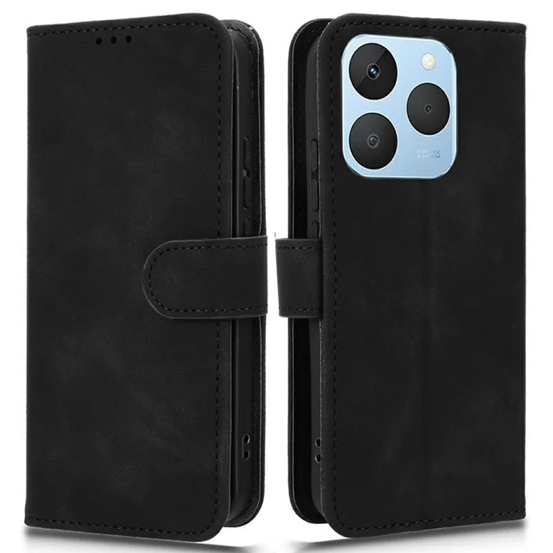 For Realme 15T 5G Leather Case Skin Feel Anti Drop Wallet Flip Phone Cover - Black
