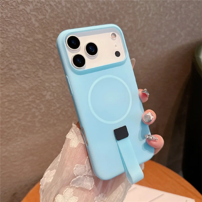 For iPhone 17 Pro Case Compatible with MagSafe Candy Color PC Phone Back Cover with Ring Strap - Blue