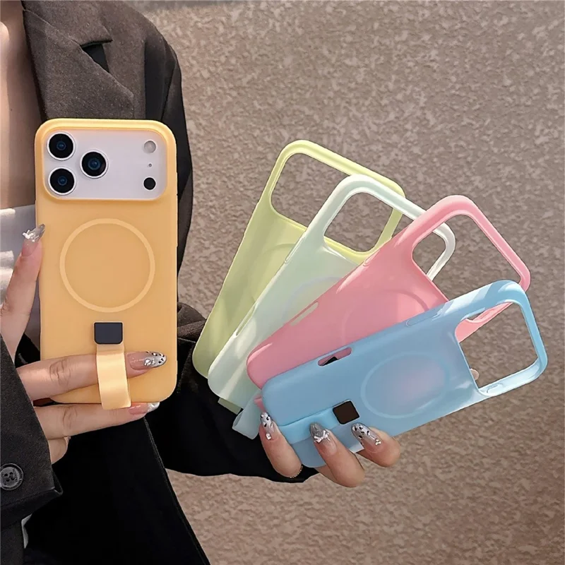 For iPhone 17 Pro Case Compatible with MagSafe Candy Color PC Phone Back Cover with Ring Strap - Blue