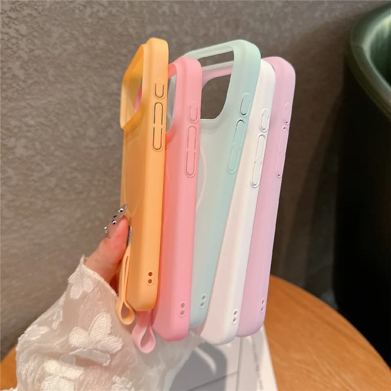 For iPhone 17 Pro Max Case Compatible with MagSafe Candy Color PC Phone Back Cover with Ring Strap - Blue