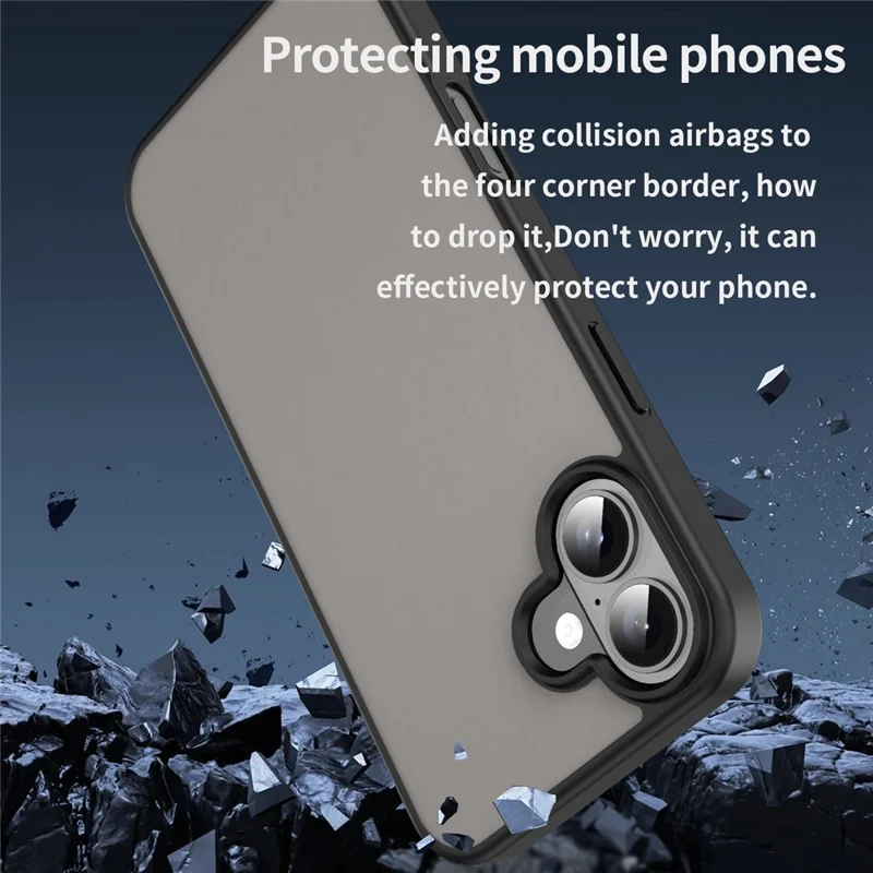 For iPhone 16 Case Skin Touch Matte Anti Drop TPU PC Phone Back Cover - Black