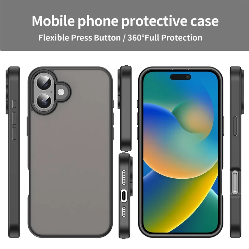 For iPhone 16 Case Skin Touch Matte Anti Drop TPU PC Phone Back Cover - Black
