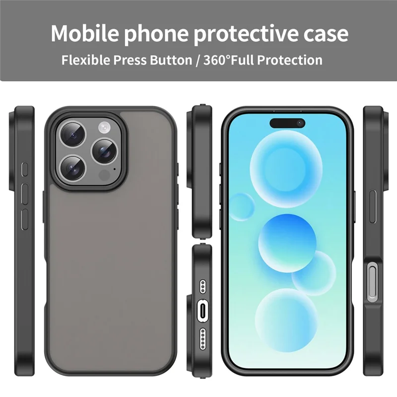 For iPhone 16 Pro Case Skin Touch Matte Anti Drop TPU PC Phone Back Cover - Black