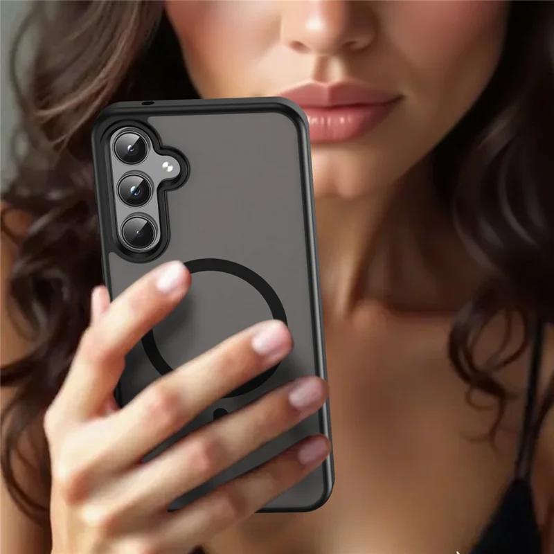 Groothandel voor Samsung Galaxy A55 5G hoesje compatibel met MagSafe Skin Touch mat TPU PC telefoon achterklep - Zwart