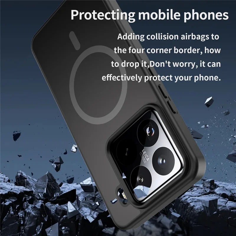 Engroskøb af beskyttelsesdæksel til Xiaomi 15 Pro, kompatibel med MagSafe, med matte TPU og PC bagside – sort farve