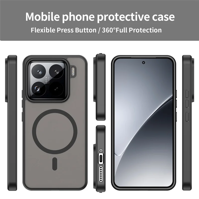 Sælgbundt til Xiaomi 15 Pro skål kompatibel med MagSafe Hudfølelse matte TPU PC telefon bagsidebeskyttelse - Sort