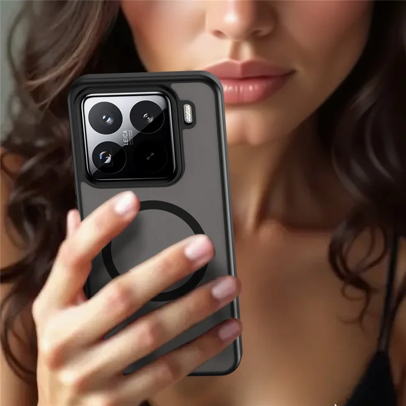 Sælgbundt til Xiaomi 15 Pro skål kompatibel med MagSafe Hudfølelse matte TPU PC telefon bagsidebeskyttelse - Sort