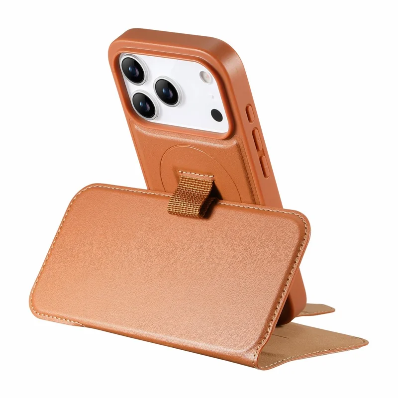 CASENEO For iPhone 18 Pro Max / 17 Pro Max Magnetic Case RFID Blocking Wallet Detachable Leather Phone Cover with Wristband - Brown