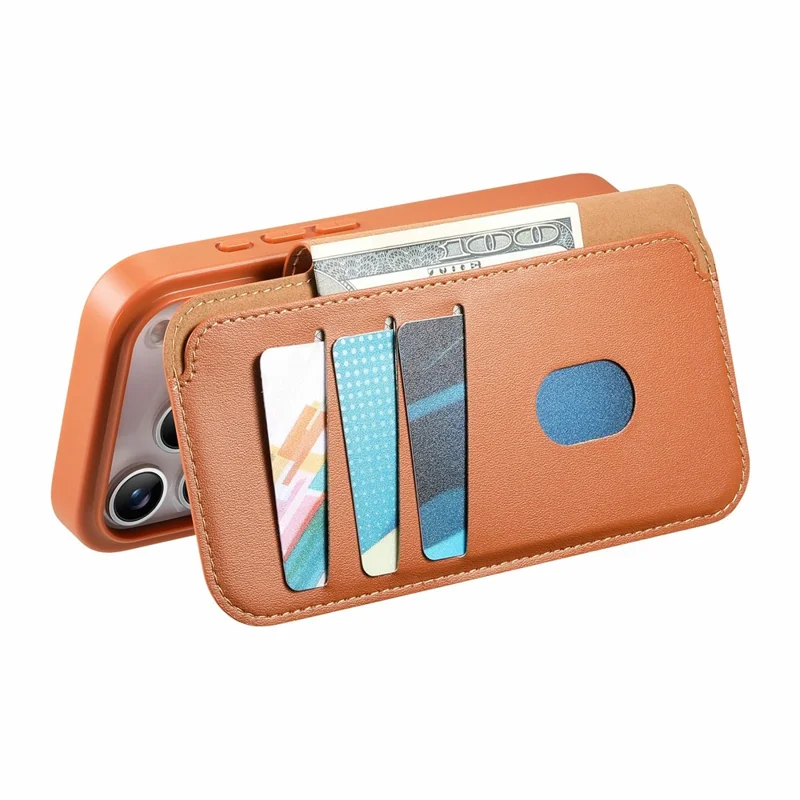 CASENEO For iPhone 18 Pro Max / 17 Pro Max Magnetic Case RFID Blocking Wallet Detachable Leather Phone Cover with Wristband - Brown