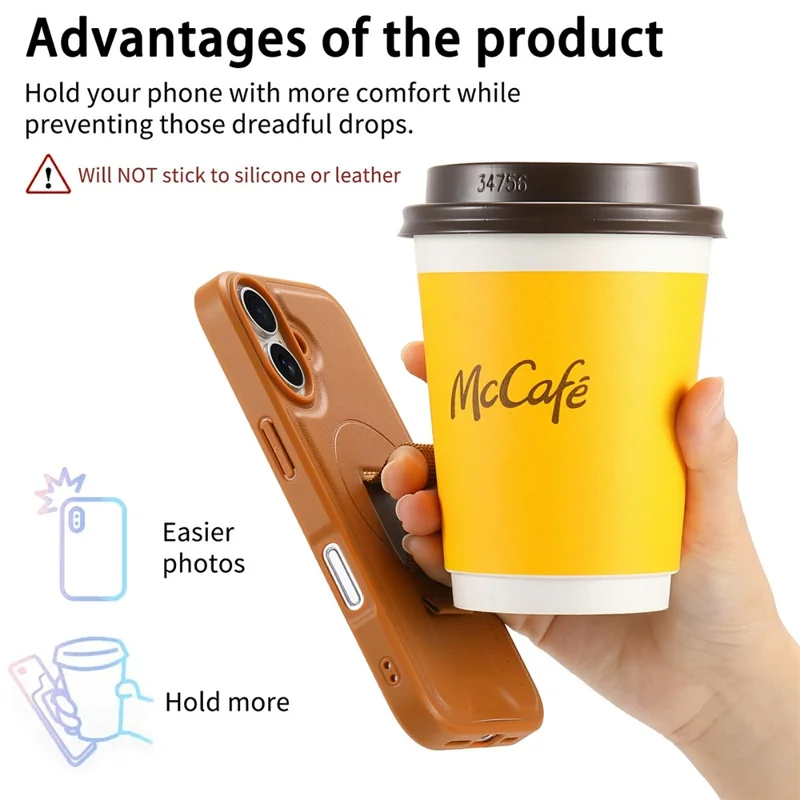 CASENEO For iPhone 17 Magnetic Case RFID Blocking Wallet Detachable Leather Phone Cover with Wristband - Brown
