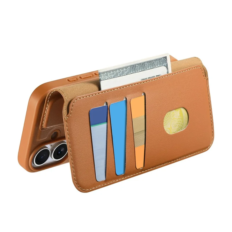 CASENEO For iPhone 17 Magnetic Case RFID Blocking Wallet Detachable Leather Phone Cover with Wristband - Brown