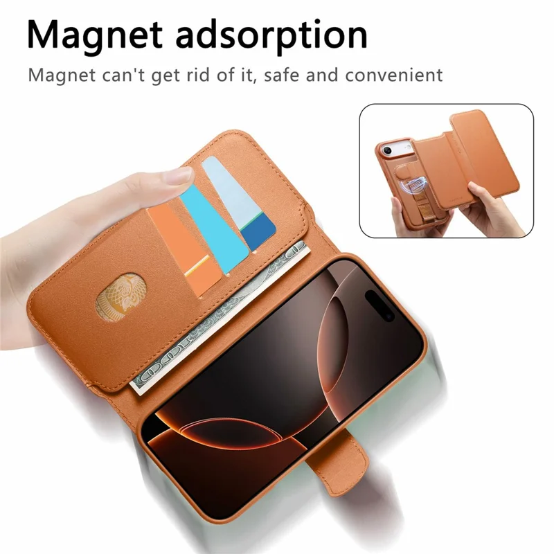 CASENEO For iPhone Air Magnetic Case RFID Blocking Wallet Detachable Leather Phone Cover with Wristband - Brown