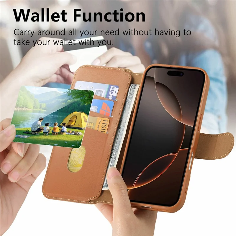 CASENEO For iPhone Air Magnetic Case RFID Blocking Wallet Detachable Leather Phone Cover with Wristband - Brown