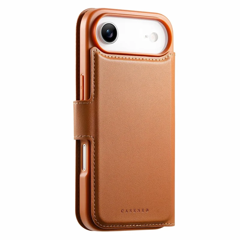 CASENEO For iPhone Air Magnetic Case RFID Blocking Wallet Detachable Leather Phone Cover with Wristband - Brown