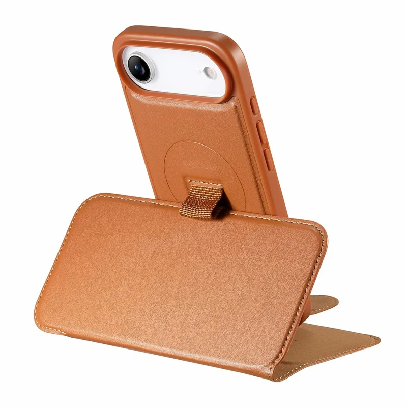 CASENEO For iPhone Air Magnetic Case RFID Blocking Wallet Detachable Leather Phone Cover with Wristband - Brown