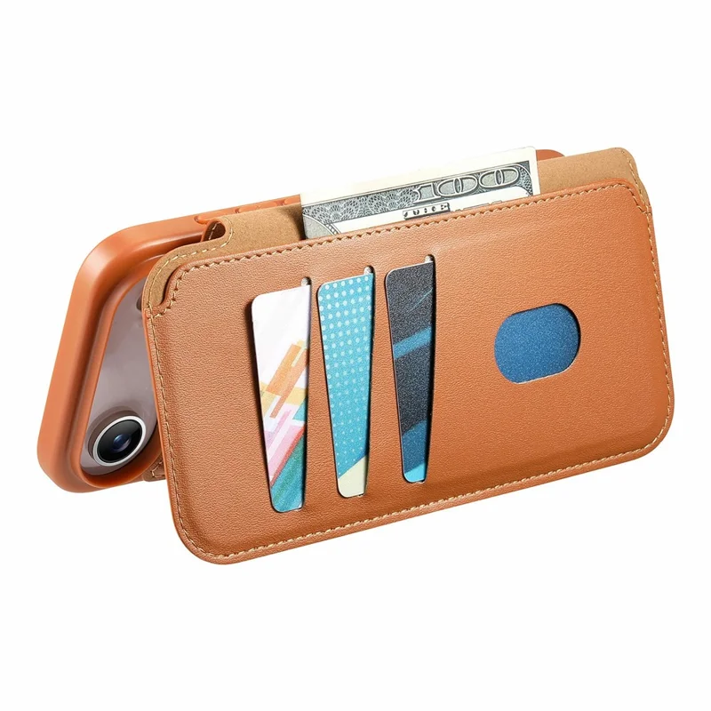 CASENEO For iPhone Air Magnetic Case RFID Blocking Wallet Detachable Leather Phone Cover with Wristband - Brown
