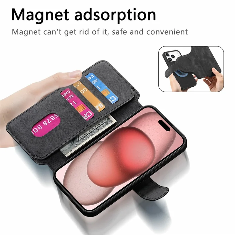 CASENEO MW-03 For iPhone 17 Pro Case with Detachable Wallet Leather + TPU Phone Cover - Black