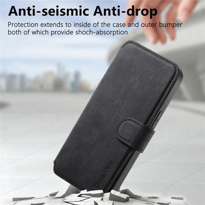 CASENEO MW-03 For iPhone 17 Pro Case with Detachable Wallet Leather + TPU Phone Cover - Black