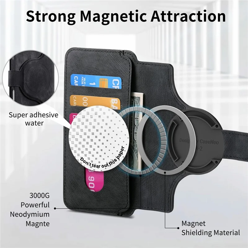 CASENEO MW-03 For iPhone 17 Pro Case with Detachable Wallet Leather + TPU Phone Cover - Black