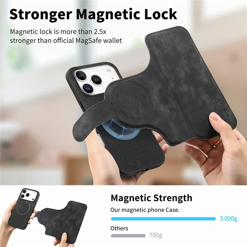 CASENEO MW-03 For iPhone 17 Pro Case with Detachable Wallet Leather + TPU Phone Cover - Black