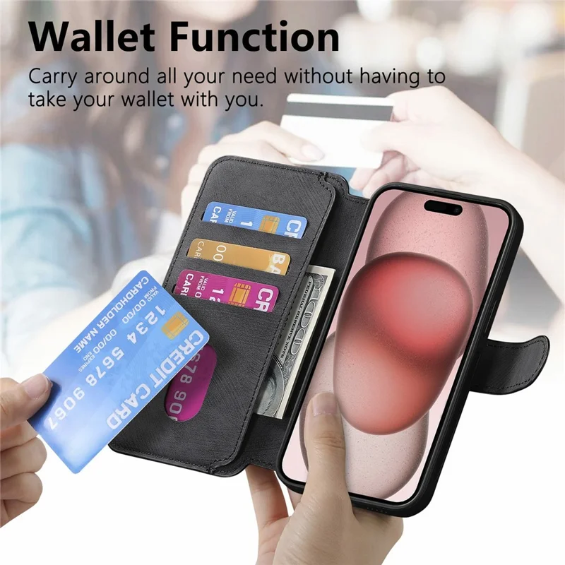 CASENEO MW-03 For iPhone 17 Pro Case with Detachable Wallet Leather + TPU Phone Cover - Black