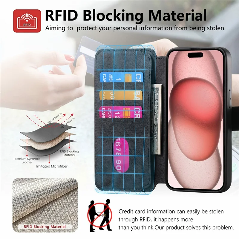 CASENEO MW-03 For iPhone 17 Pro Case with Detachable Wallet Leather + TPU Phone Cover - Black