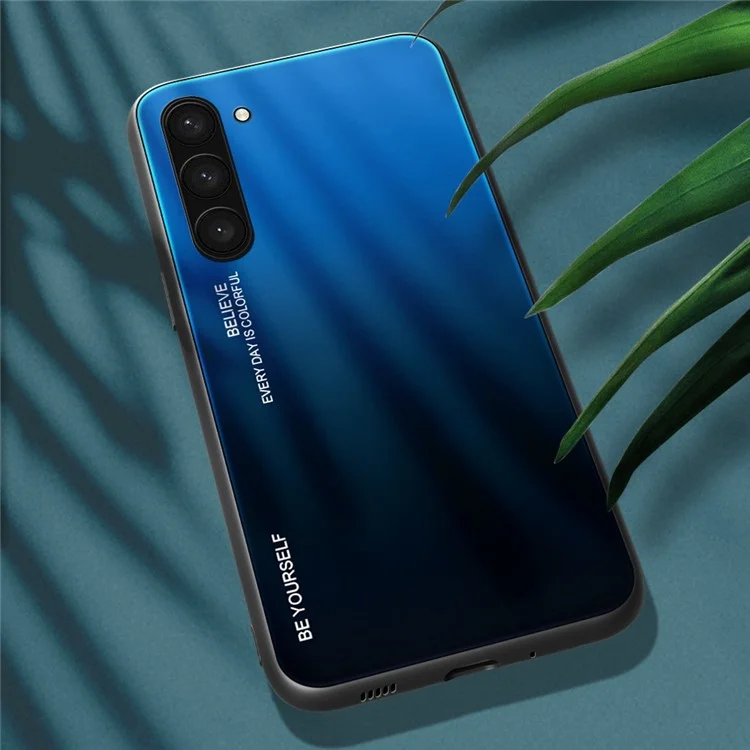 Gradient Color Phone Case for Samsung Galaxy S23 Tempered Glass Shockproof Case Hard PC Soft TPU Fame Anti-Fall Cover - Blue  /  Black
