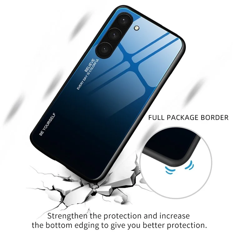 Gradient Color Phone Case for Samsung Galaxy S23 Tempered Glass Shockproof Case Hard PC Soft TPU Fame Anti-Fall Cover - Blue  /  Black