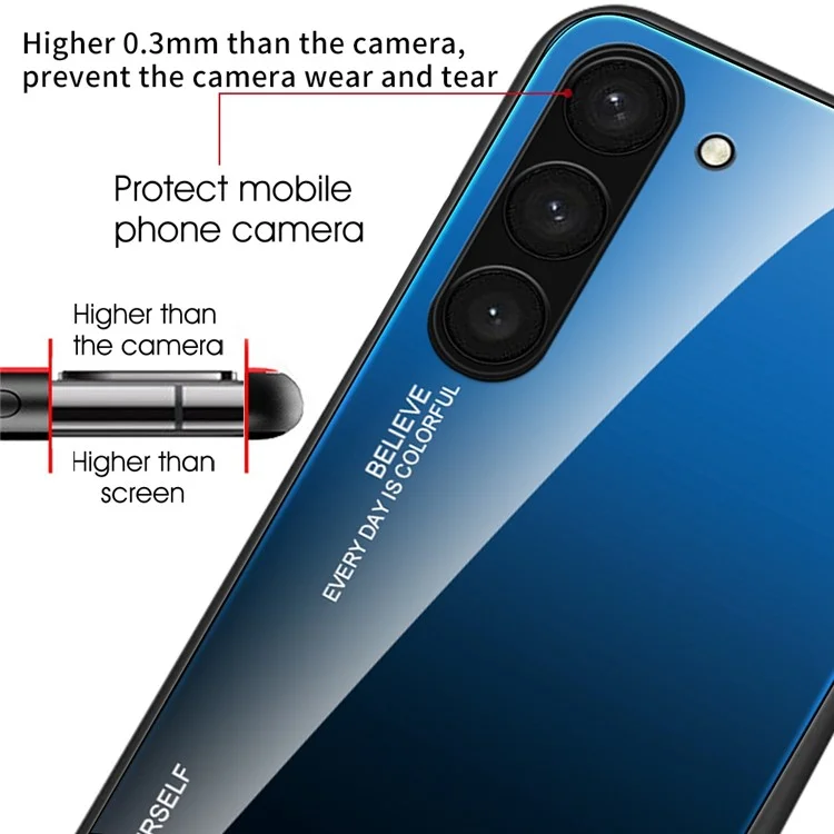 Gradient Color Phone Case for Samsung Galaxy S23 Tempered Glass Shockproof Case Hard PC Soft TPU Fame Anti-Fall Cover - Blue  /  Black