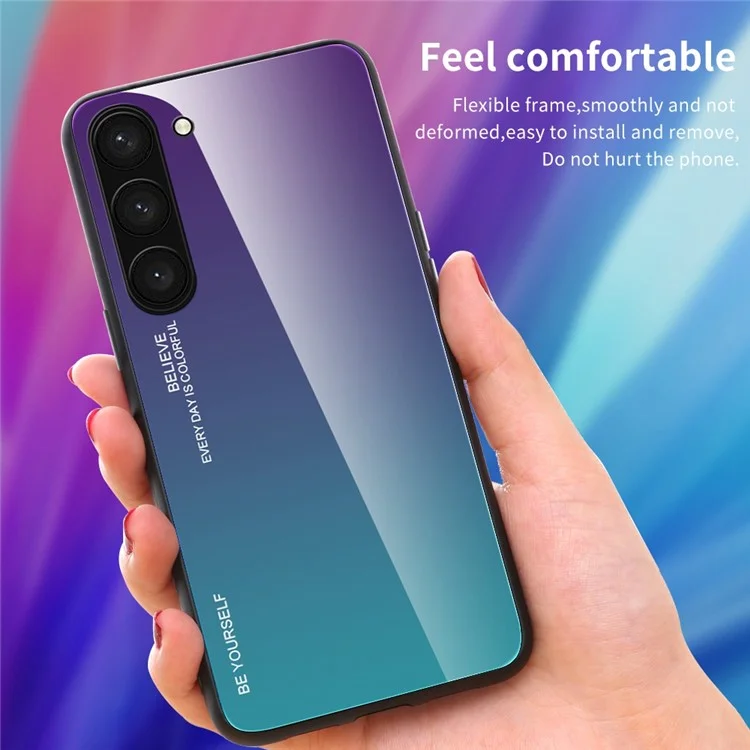 Gradient Color Phone Case for Samsung Galaxy S23 Tempered Glass Shockproof Case Hard PC Soft TPU Fame Anti-Fall Cover - Blue  /  Black