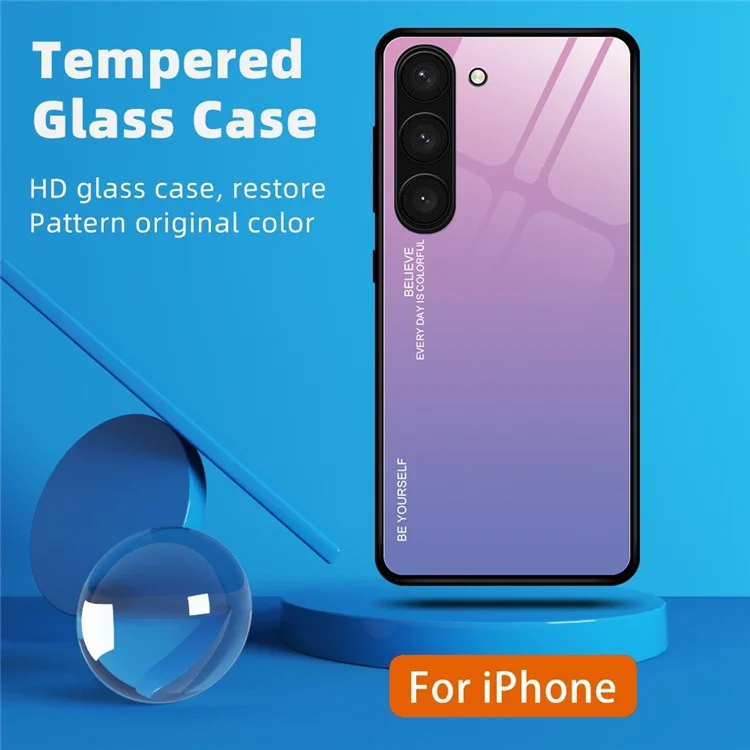 Gradient Color Phone Case for Samsung Galaxy S23 Tempered Glass Shockproof Case Hard PC Soft TPU Fame Anti-Fall Cover - Blue  /  Black