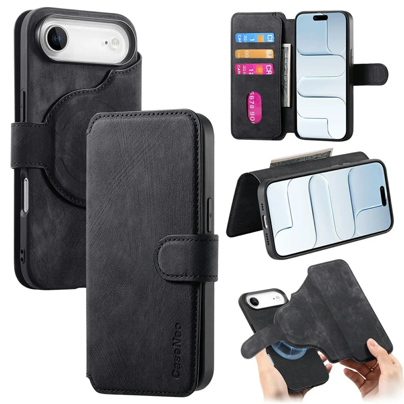 CASENEO MW-03 For iPhone Air Case with Detachable Wallet Leather + TPU Phone Cover - Black