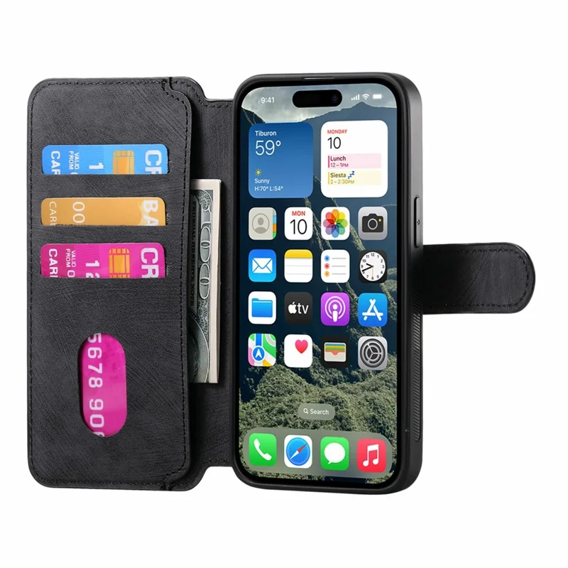 CASENEO MW-03 For iPhone 17 Case with Detachable Wallet Leather + TPU Phone Cover - Black