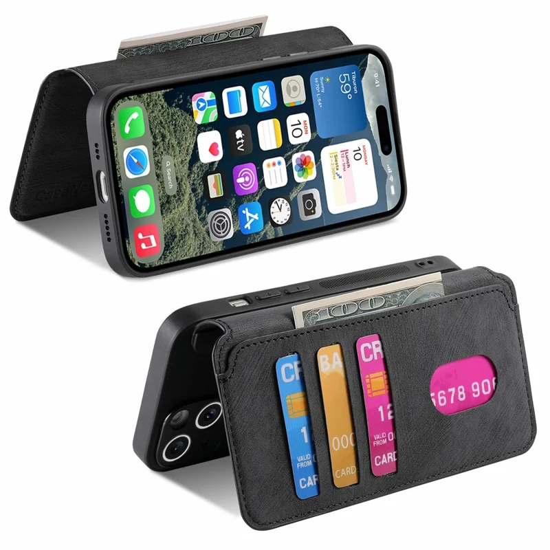 CASENEO MW-03 For iPhone 17 Case with Detachable Wallet Leather + TPU Phone Cover - Black