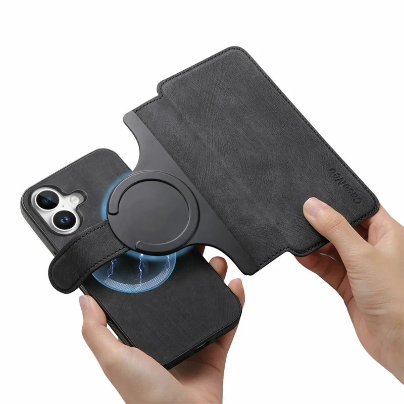 CASENEO MW-03 For iPhone 17 Case with Detachable Wallet Leather + TPU Phone Cover - Black