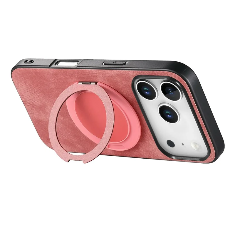 For iPhone 17 Pro Max Phone Case with Rotating Kickstand Stress Relief Retro Leather Back Cover - Pink