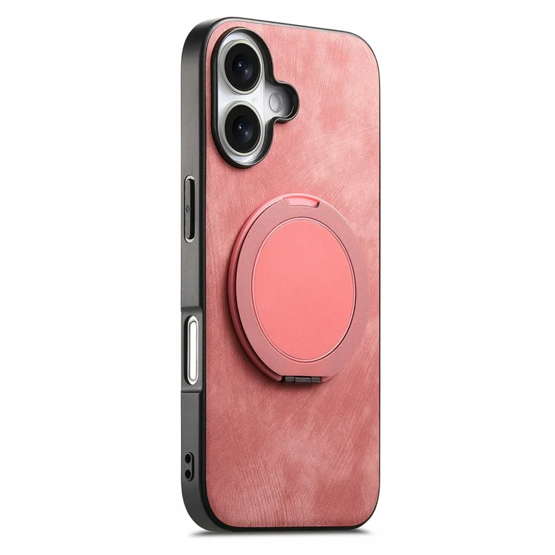 For iPhone 17 Phone Case with Rotating Kickstand Stress Relief Retro Leather Back Cover - Pink