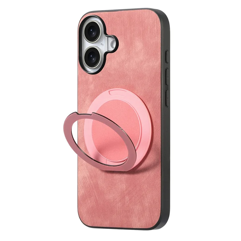 For iPhone 17 Phone Case with Rotating Kickstand Stress Relief Retro Leather Back Cover - Pink