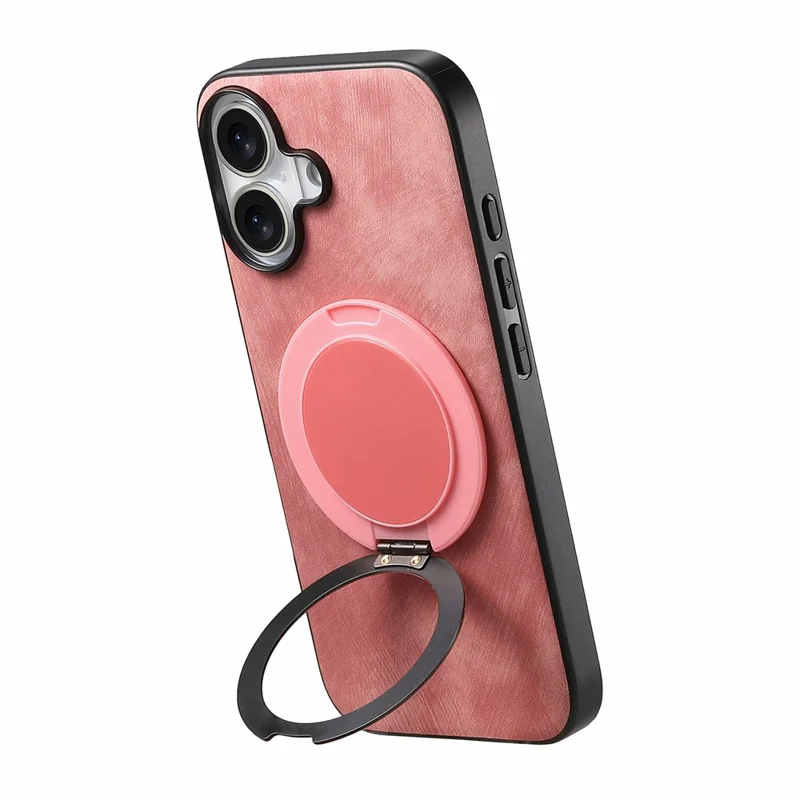 For iPhone 17 Phone Case with Rotating Kickstand Stress Relief Retro Leather Back Cover - Pink