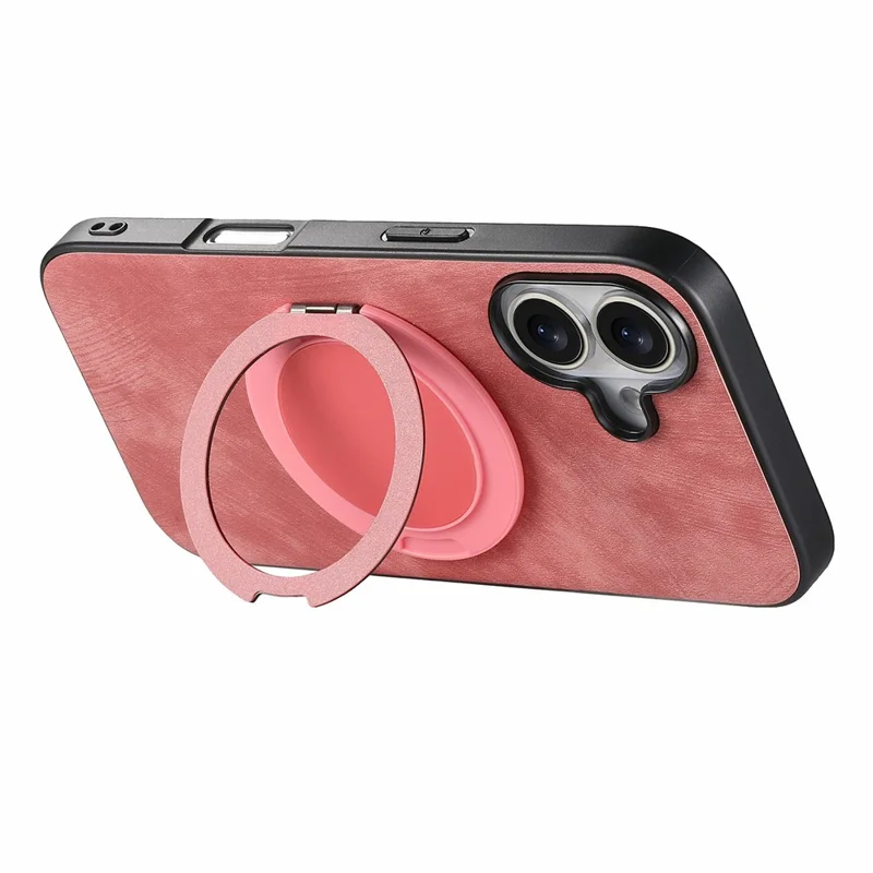 For iPhone 17 Phone Case with Rotating Kickstand Stress Relief Retro Leather Back Cover - Pink