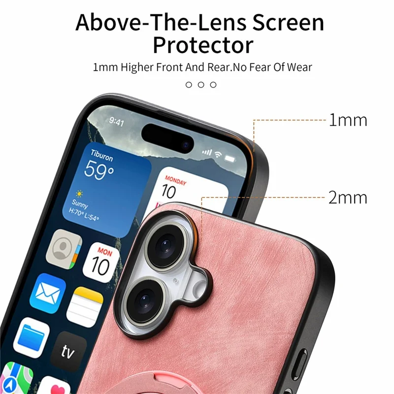 For iPhone 17 Phone Case with Rotating Kickstand Stress Relief Retro Leather Back Cover - Pink