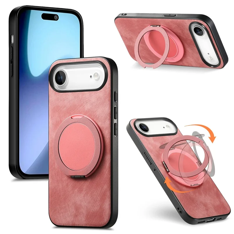 For iPhone Air Phone Case with Rotating Kickstand Stress Relief Retro Leather Back Cover - Pink