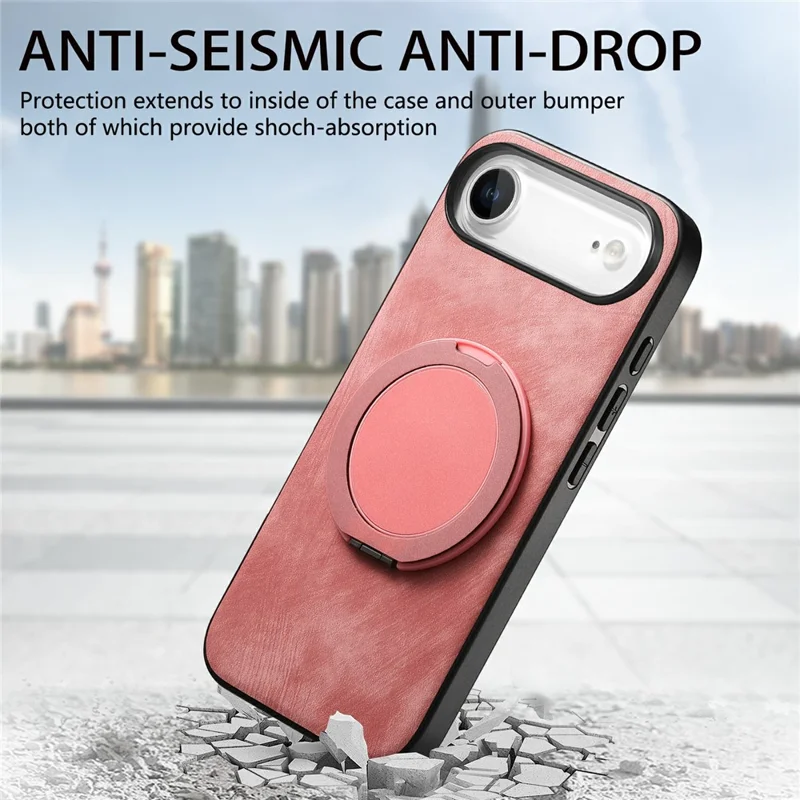 For iPhone Air Phone Case with Rotating Kickstand Stress Relief Retro Leather Back Cover - Pink