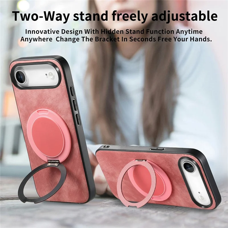 For iPhone Air Phone Case with Rotating Kickstand Stress Relief Retro Leather Back Cover - Pink