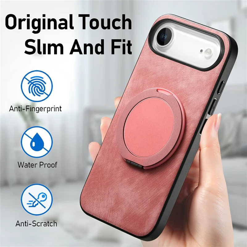 For iPhone Air Phone Case with Rotating Kickstand Stress Relief Retro Leather Back Cover - Pink