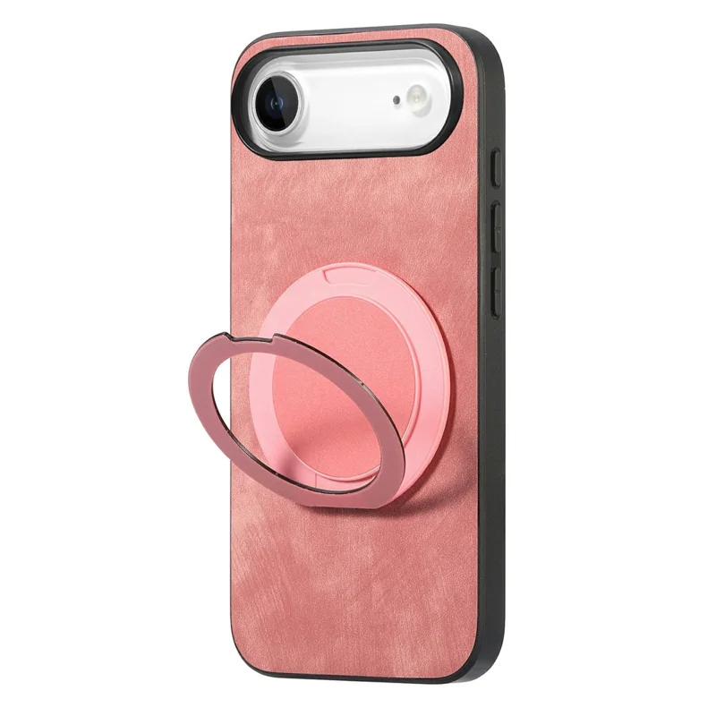 For iPhone Air Phone Case with Rotating Kickstand Stress Relief Retro Leather Back Cover - Pink